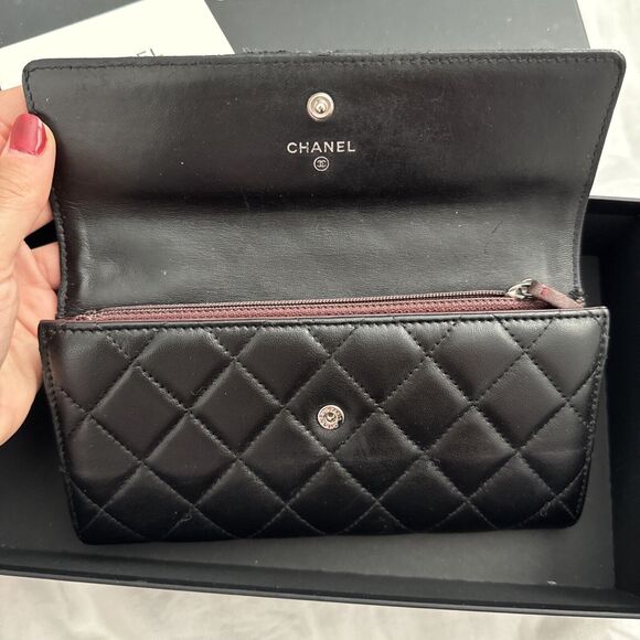 CHANEL Flap Wallet Quilted Black Silver Tone Hardware W/box - Picture 13 of 16